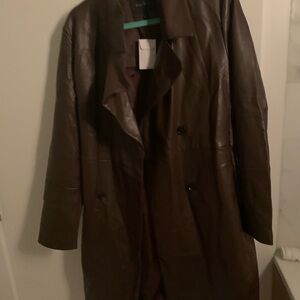 Dark Brown Leather Trench Coat